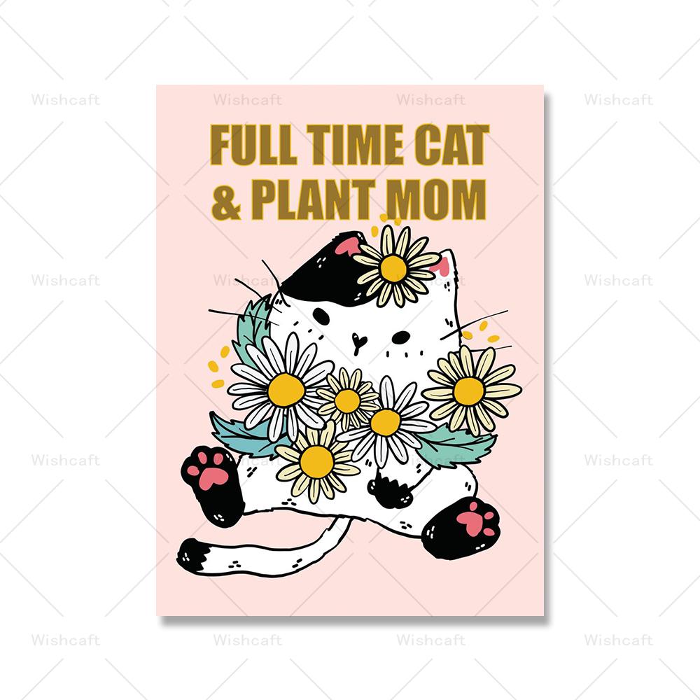 Grim Tattoo Cat on Red Sun Canvas Painting Funny Cute Cat Samurai Poster Print Kids Bed Home Room Wall Art Decoration Pictures