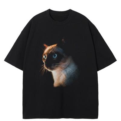 Streetwear Cat Graphic T-Shirt Cotton Tshirt Unisex Tops Tees Summer Short Sleeves T Shirt