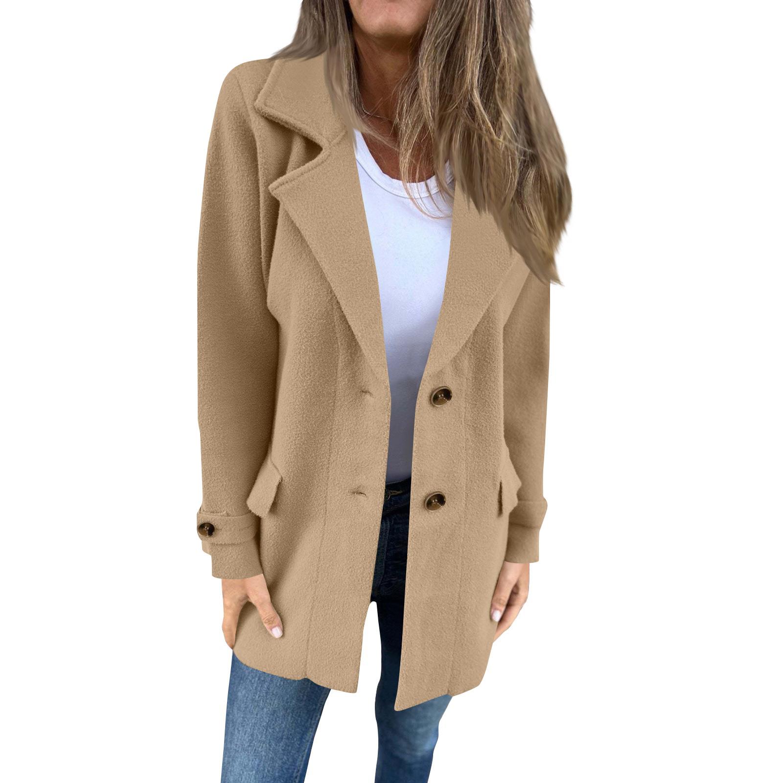 

Женское повседневное пальто-жакет с лацканами, однобортное, с длинными рукавами XL хаки