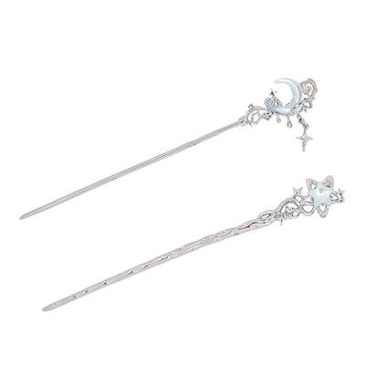 Vintage Moonstone Star Moon Hair Sticks For Women Girls Chinese Style Tassel Hair Chopsticks Exquisite Hair Accessories Gifts