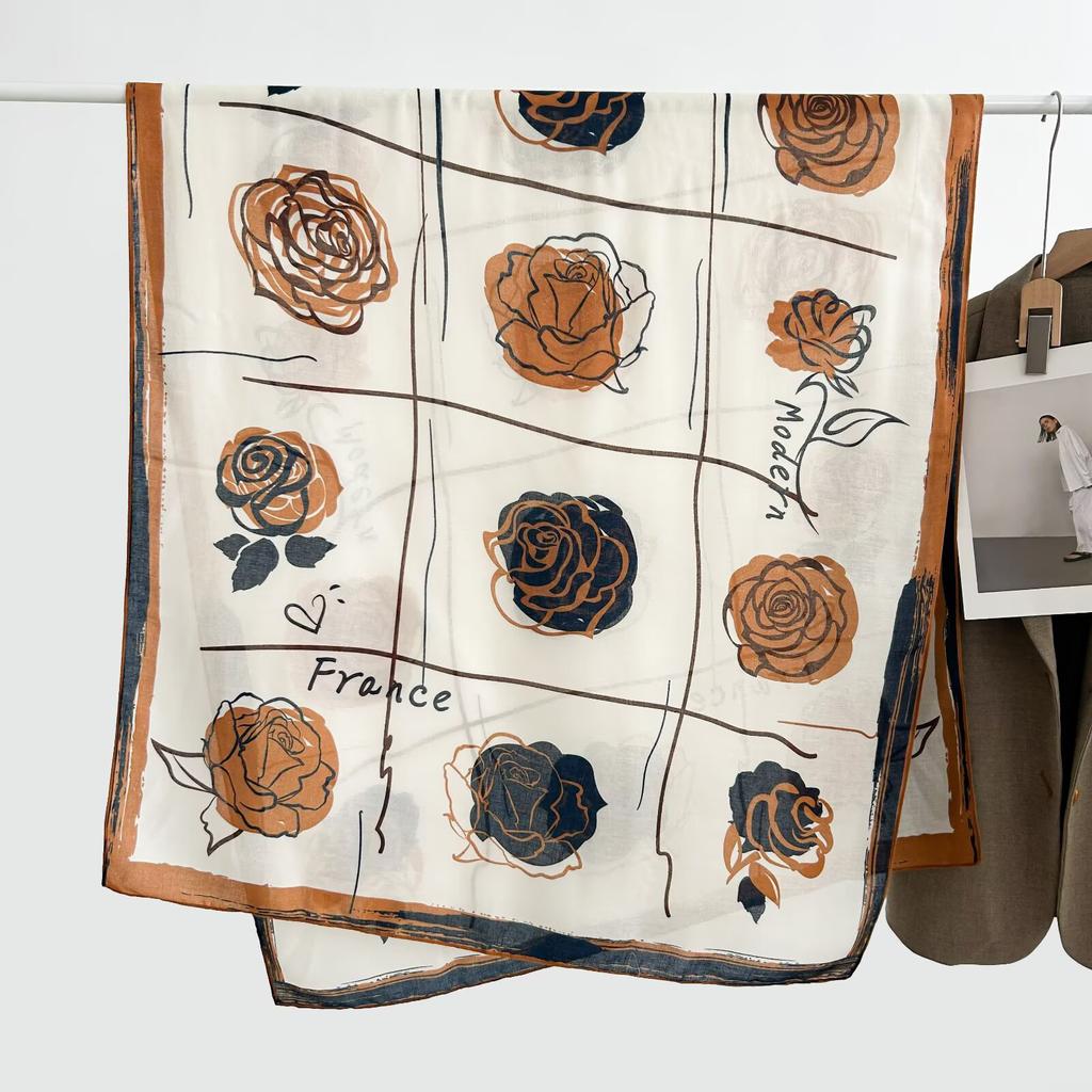 Thin Scarf Versatile Women's Scarf Shawl Imitation Cotton and Linen High-end French Silk Scarf Long Scarf Cross-border Special Supply