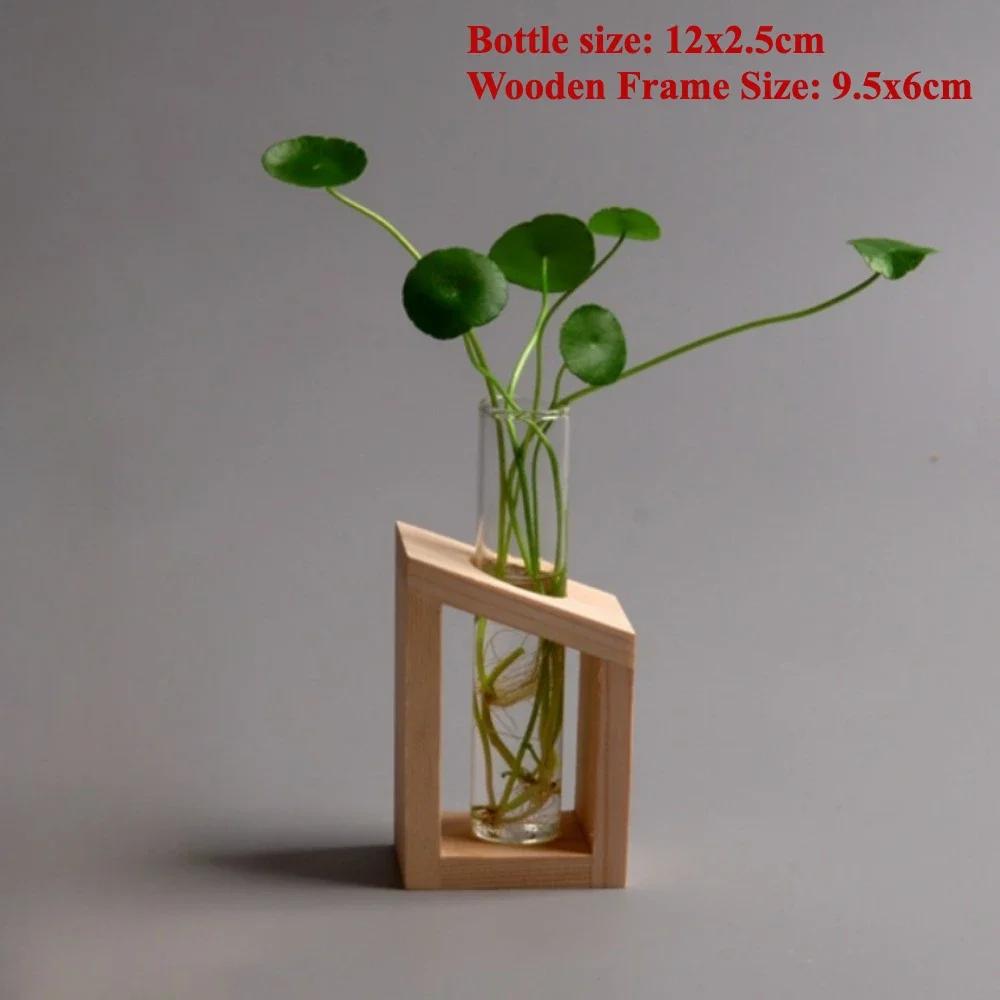 

Test Tube Glass Vase Plant Propagation Station Hydroponic Vases with Wooden Stand for Office Home Desktop Decor