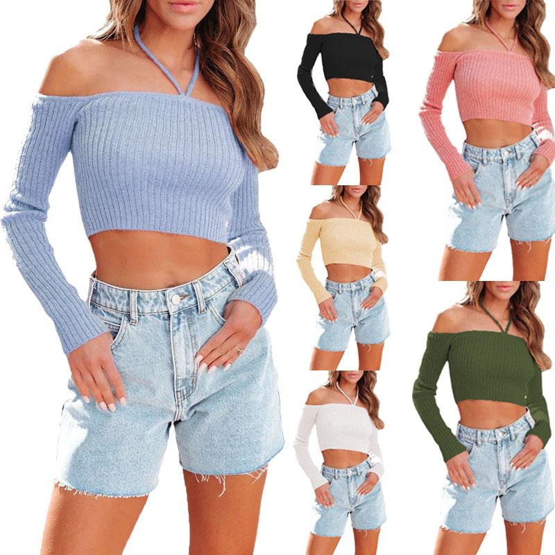 

Новинка 2023 года, сексуальный вязаный топ с длинными рукавами и нитками-бандо