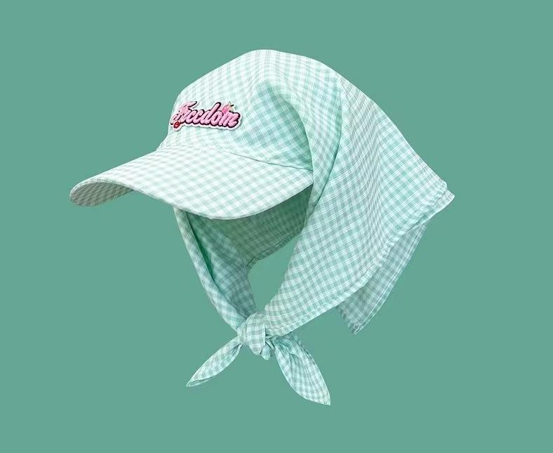 Gorro con pañuelo a cuadros de diseño coreano para sombra y protección solar al aire libre, gorra de béisbol con correa y gorra tipo pico de pato