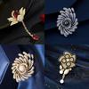 Vintage Crystal Flower Brooch Pin With Zinc Alloy Metal For Ladies And Men