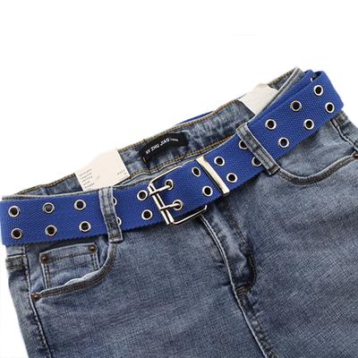 Women Studded Grommet Hole 2 Row Pin Buckle Canvas Nylon Belt Waistband 105Cm