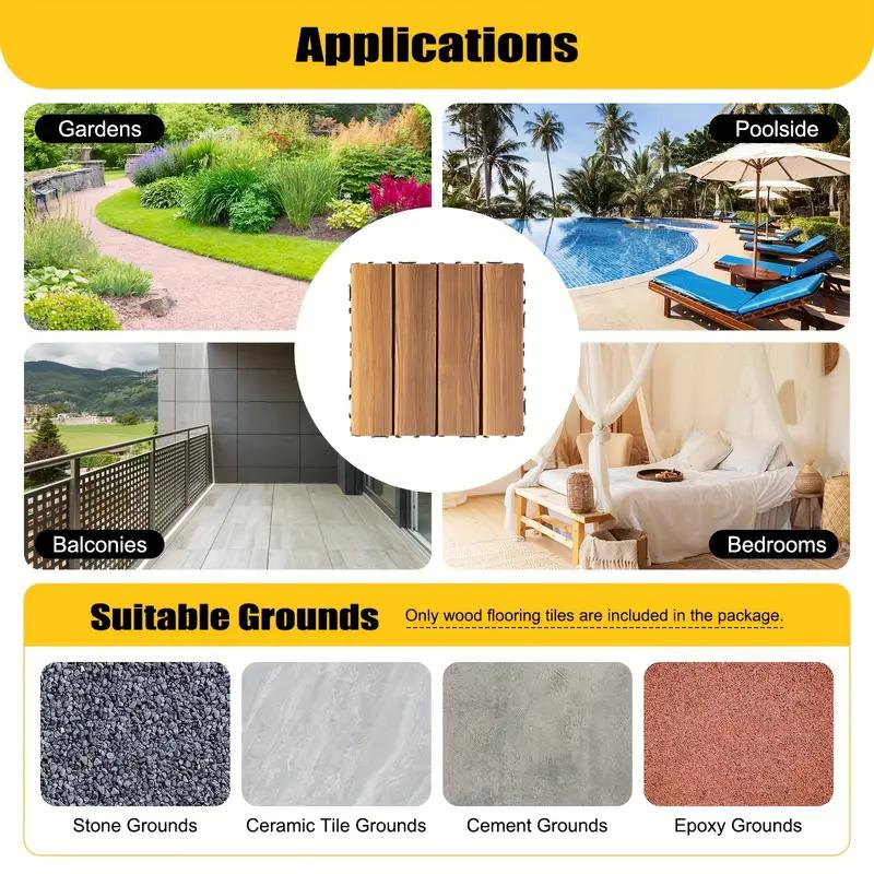 27pcs Splicing Solid Wood Flooring and DIY Interconnected Floor Tiles Are Suitable for Outdoor Gardens Terraces Swimming Pools