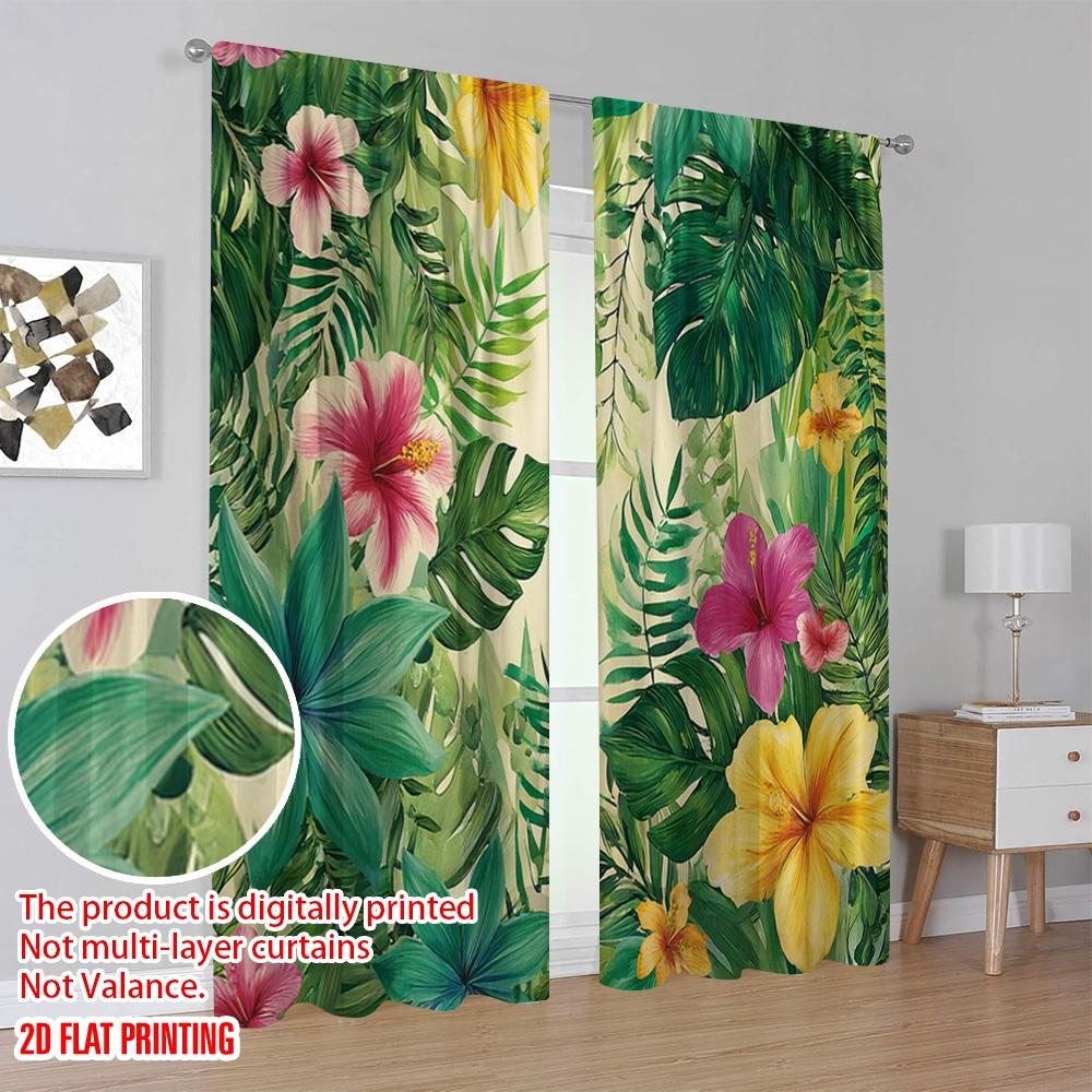 2pcs,2D Plane Printing Window Curtain Tropical Bloom Versatile Polyester (without Rod) Gifts Use for Bedroom Living Room Window