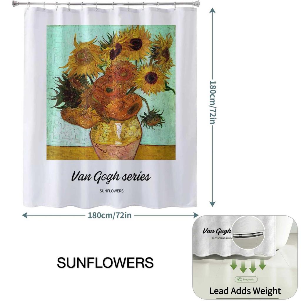 1pc Van Gogh-Inspired Artistic Shower Curtain Liner - Perfect for Bathroom Decoration - Includes 12 Hooks