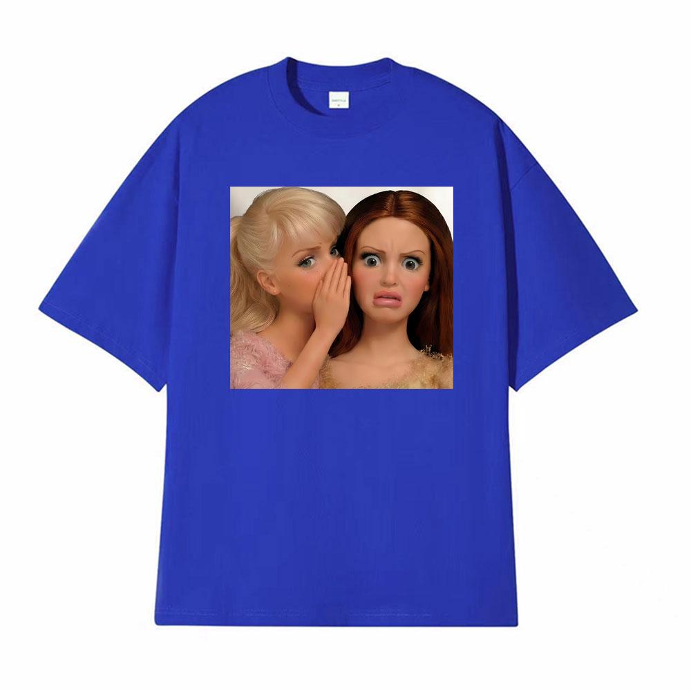 Comfort Funny Gossip Doll Spilling The Tea Whispering Meme T Shirts Unisex Women Fashion Oversized Tshirts Summer Cotton Tee Shirt