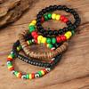 New Wood Bead Beaded Elastic Thread Leather Handwoven Men's Bracelet Bracelet Bracelet