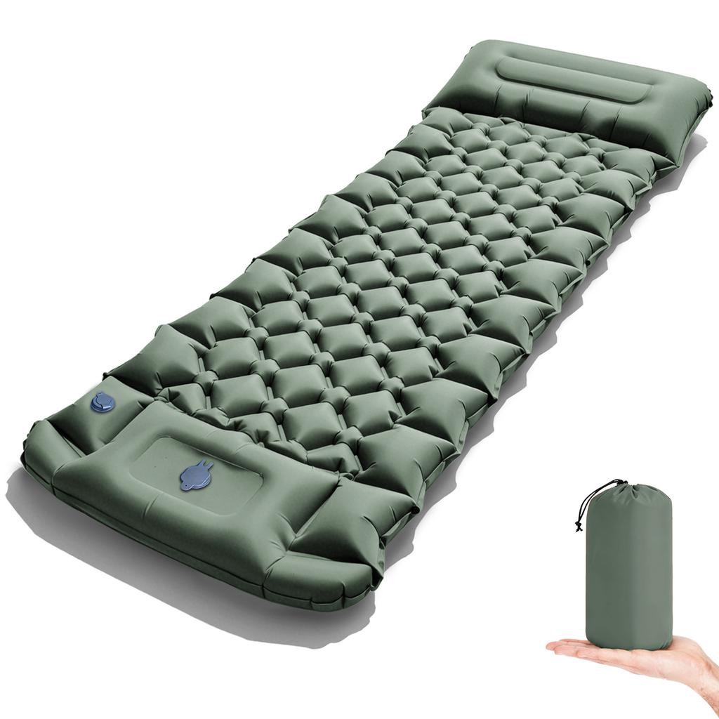 Outdoor Camping Inflatable Mattress, Foot Step On Automatic Inflatable Mattress, Press Rhombus TPU with Pillow Camping Tent Sleeping Mat