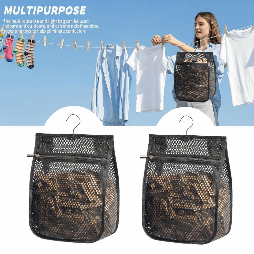 Large Capacity Clothespin Storage Bag Black Mesh Hanging Bag Home Storage Use