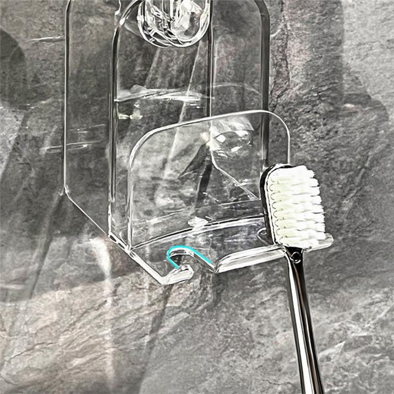 Removable Suction Cup Toothbrush Holder With Water Cup Cover For Bathroom Toothbrush Storage Organizer For Shower Durable B