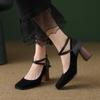 2025 new thick heel Mary Jane women's shoes French new celebrity style high heels cross strap light mouth single shoes