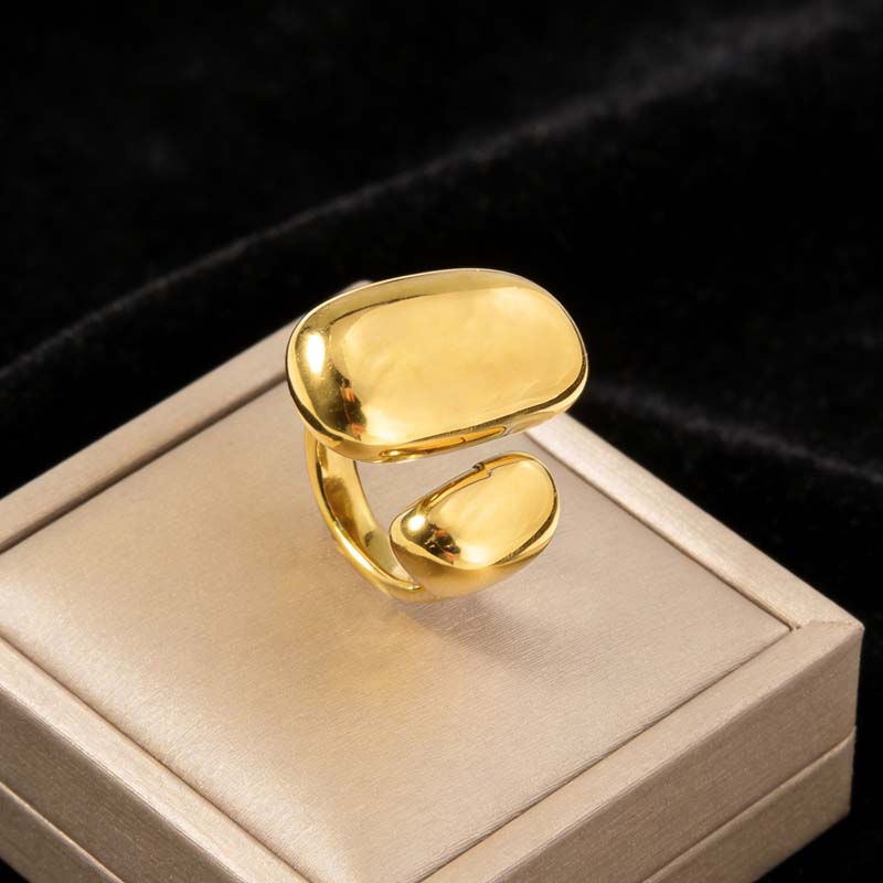 Fashion Gold Color Double Oval Open Rings for Women Minimalist Metal Smooth Geometric Adjustable Finger Rings Jewelry