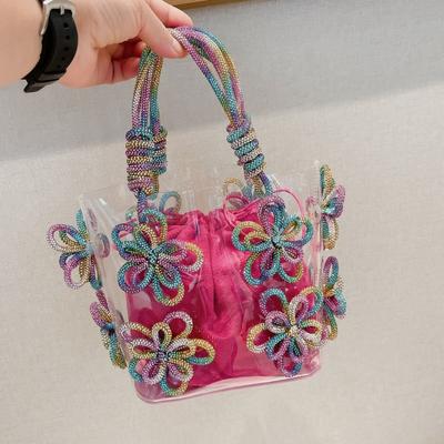 Luxury Designer Handbags  Women Bling Rhinestone Bag Ladies Transparent Knotted Strap Box Shaped Shoulder Bucket Bag