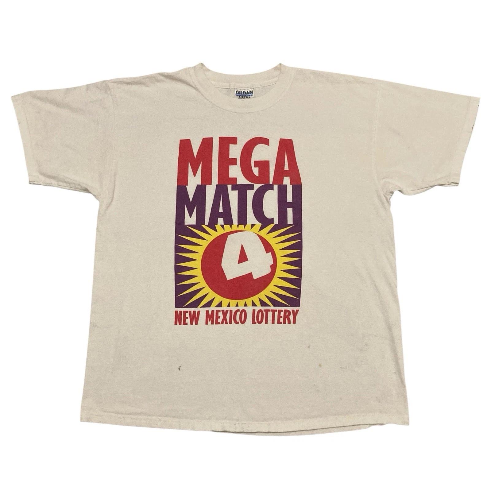 

Vintage New Mexico Lottery Mega Match 4 T-shirt XL Gildan 100% Cotton 4XL