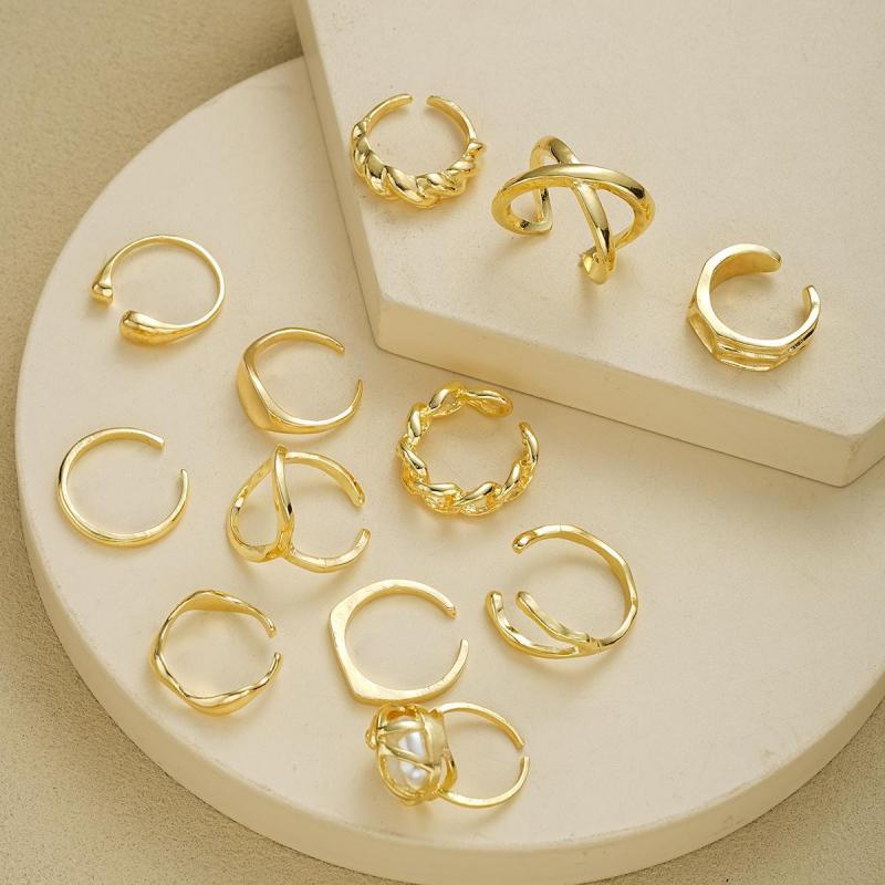 12Pcs/Set Retro Irregular Geometric Rings for Women Punk Alloy Metal Adjustable Finger Rings Set Fashion Statement Jewelry Party