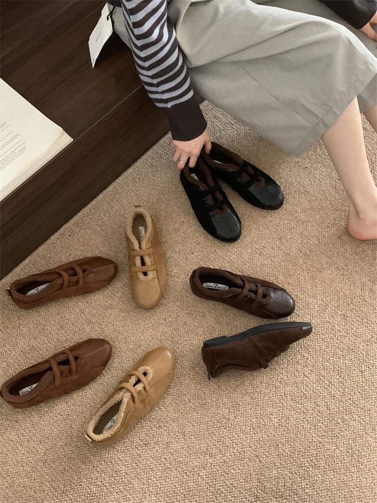 Retro brown Maillard plush shoes women's autumn and winter 2025 new loafers Korean version casual single shoes