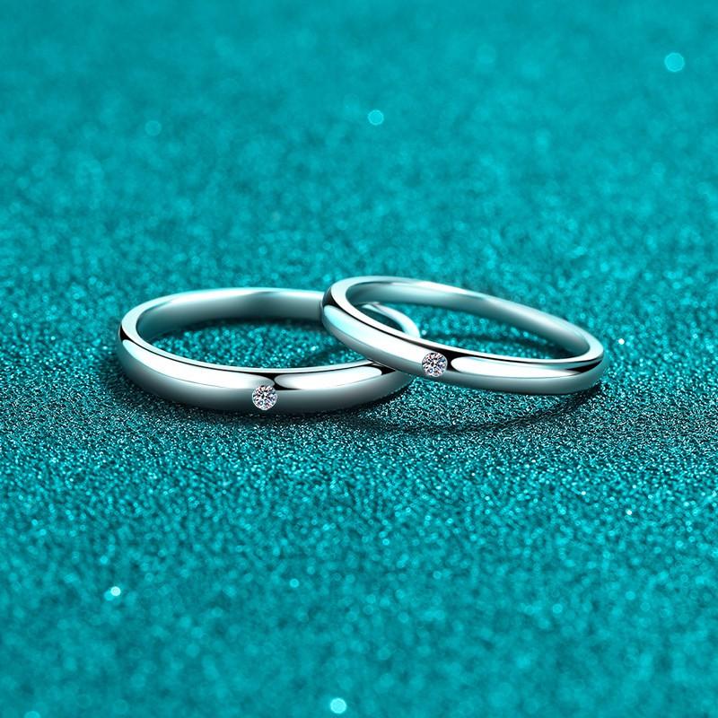 Minimalist Moissanite Couple Ring Set Men Women Simple Smooth Band Engagement Wedding Anniversary Gift