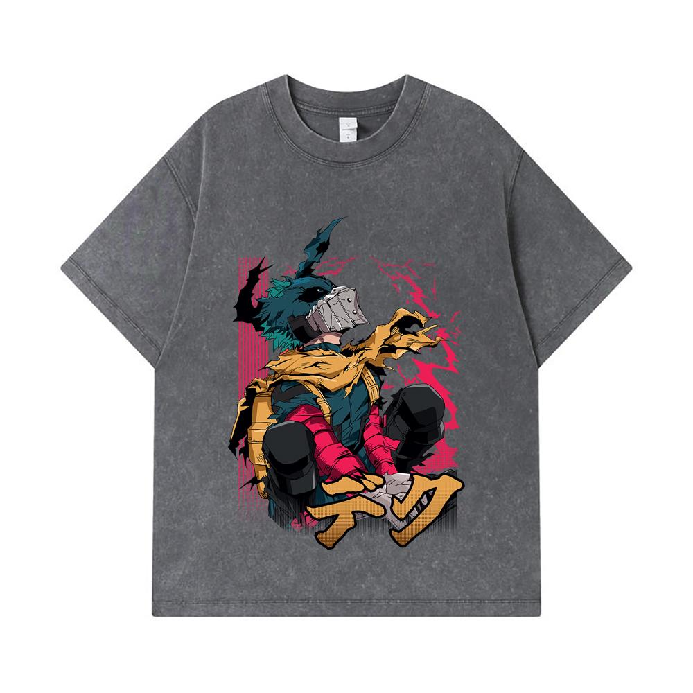 275 GSM Washed T-shirts 100% Cotton My Hero Academia V16 Deku Print Unisex Heavy Cotton T Shirt