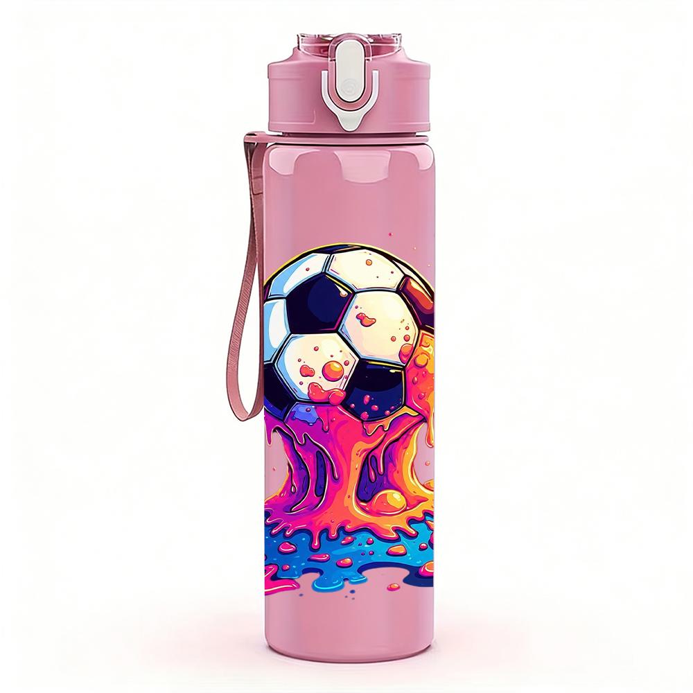 1PC Dripping Paint Soccer Ball Artwork 750ml Color Plastic Water Bottle Leakproof Flip Straw Lid For Sports Office Home Use