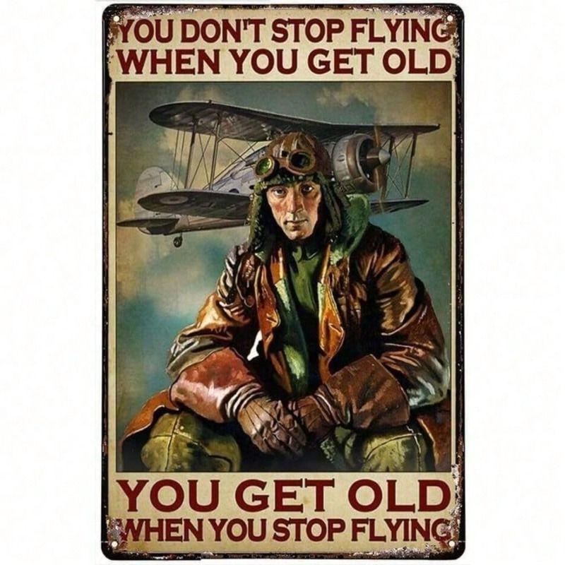 

Metal Wall Poster Retro Airplane Inspirational Phrase for Garage