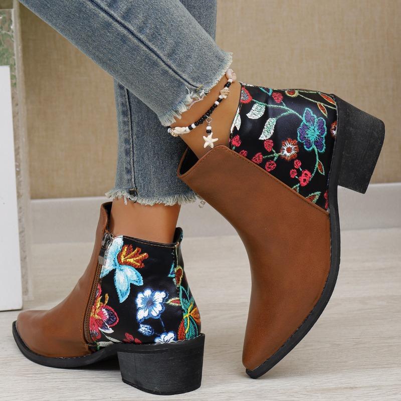 Women's Fashion Boots New Spring and Autumn Fashion Casual with Round Head Solid Color Zipper Printed Pu Leather Flat Boots.
