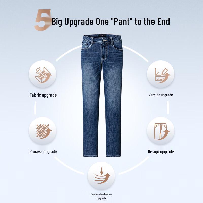 Qipilong Men's Straight-Leg Four-Way Stretch Washed Jeans