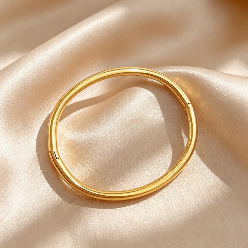 Gold Color Stainless Steel Can Open Cuff Bangle High Polished Minimalist Bracelet Jewelry for Women Birthday Anniversary Gifts