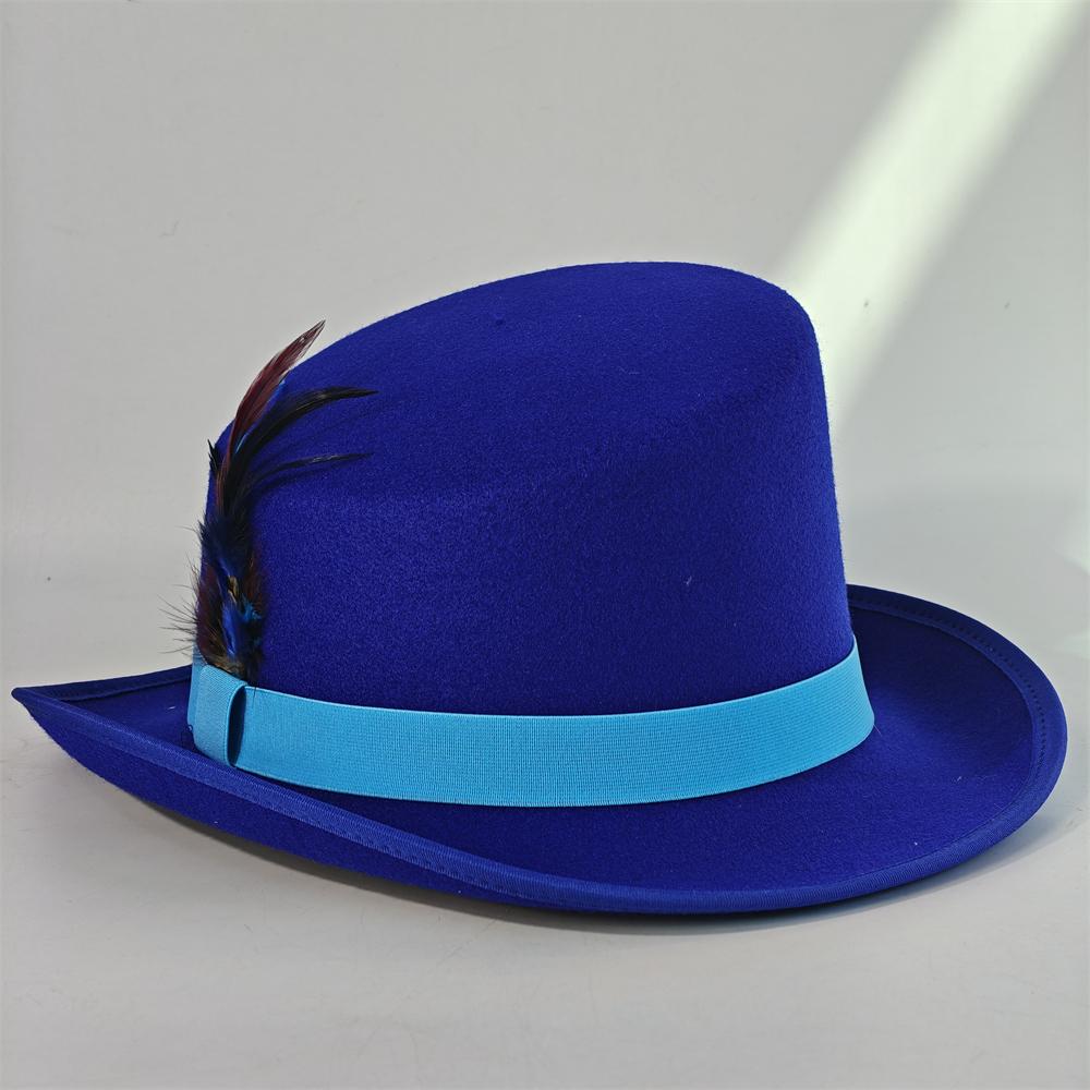 Sloping Top Man Fedora Unisex Gentleman Cosplay Derby Bowler Hat British Shape Hat Autumn Winter Magic Hat Feather Accessories
