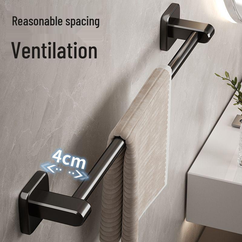 No-Punch Wall-Mounted Black Towel Rack with Shelf for Bathroom