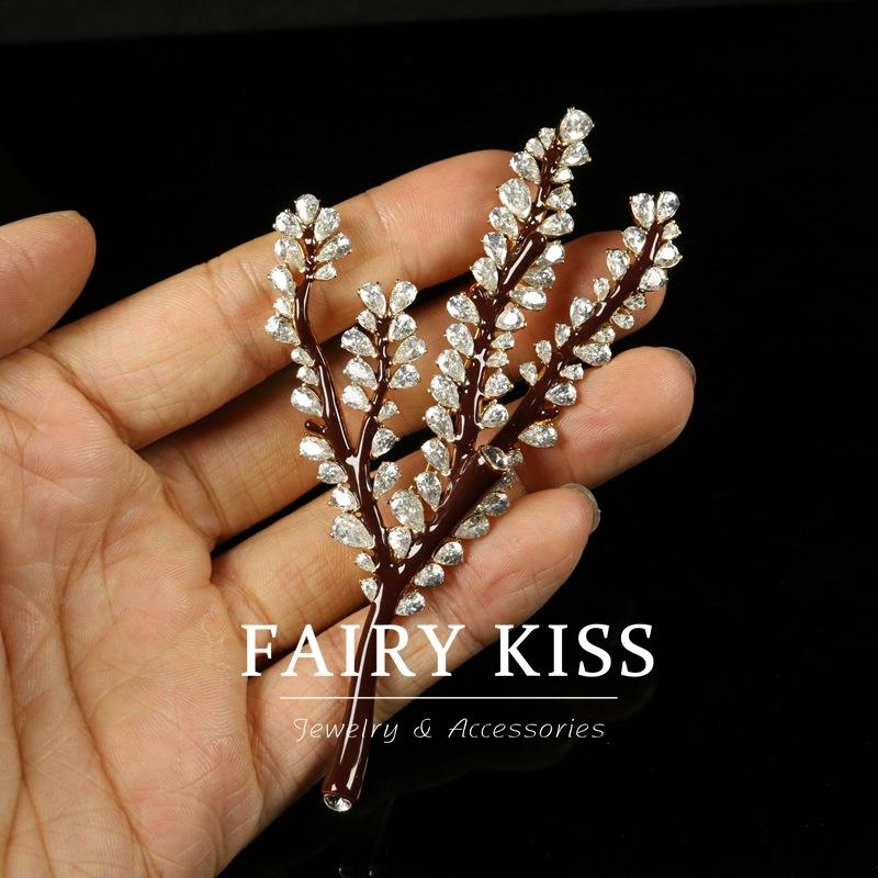 

Diamond-encrusted Zircon Enamel Drip Glaze Branches High-end Women s Brooch Exquisite Personality Art Collection Hanfu Accessories
