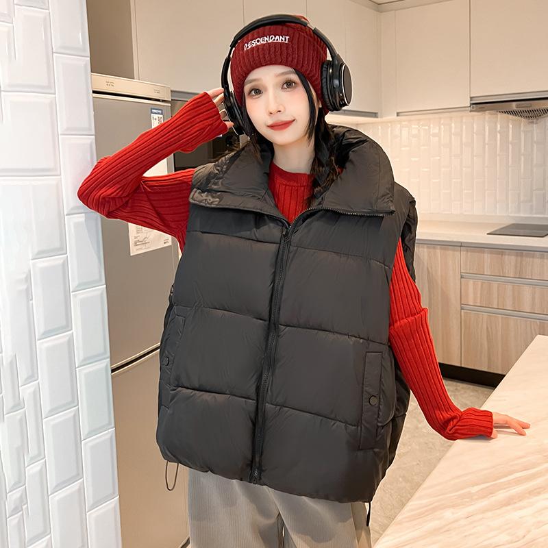 

Loose little down cotton vest female winter student outside wearing vest vest vest vest cotton jacket outside M чёрный