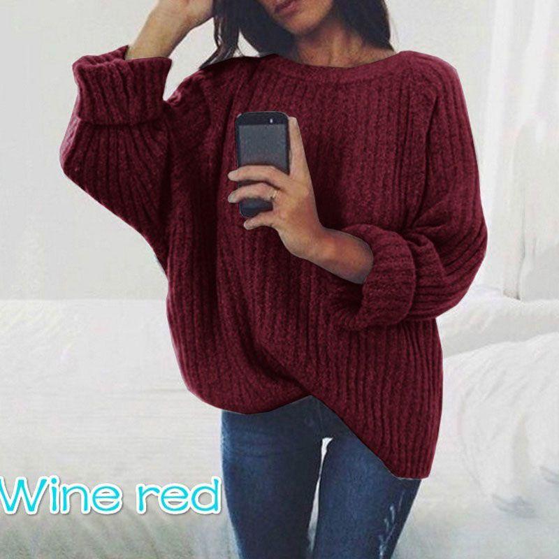 Accogliente Maglione Pullover Autunnale e Invernale a Manica Lunga con Scollo Rotondo in tinta unita