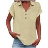 Women's Fashion Casual -Colour Buttoned Pocket Collared Short-Sleeved Shirt T-Shirt Top