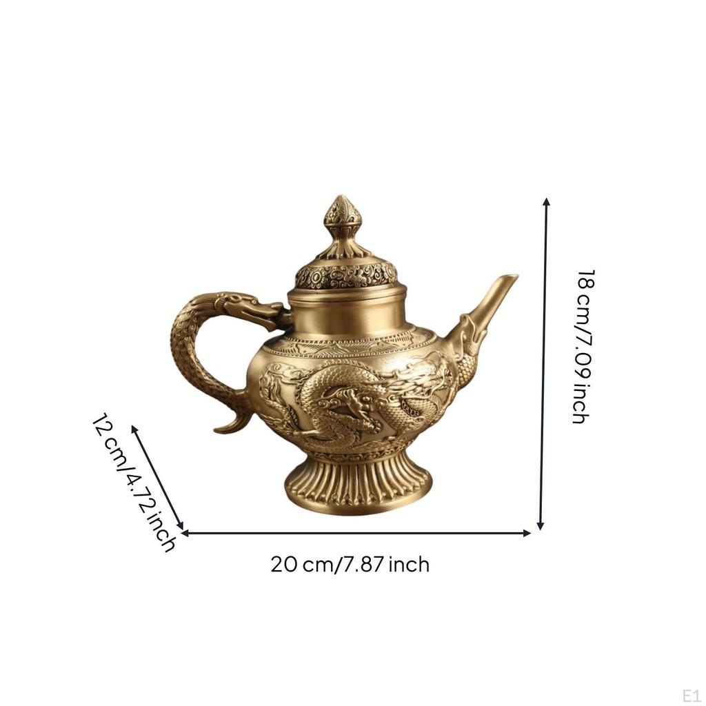 Dragon Teapot Figurine Traditional Chinese Antique Style Sculpture Brass Tabletop Ornament