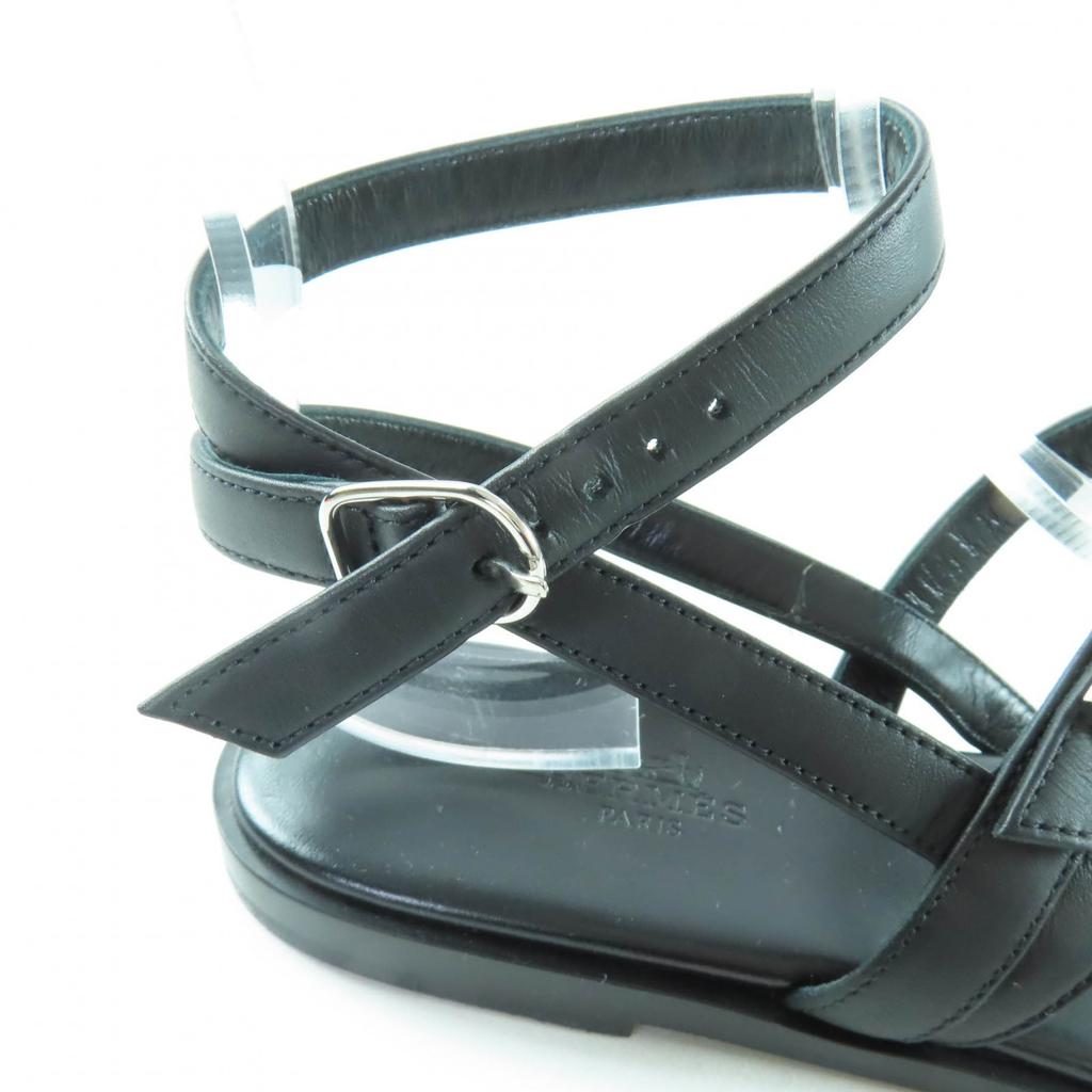 Excellent HERMES Sandals Harmony HMetal Leather Strap black leather Women 36.5 Used