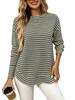 Women European American Casual Loose Waffle Striped Long Sleeve Round Neck T Shirt