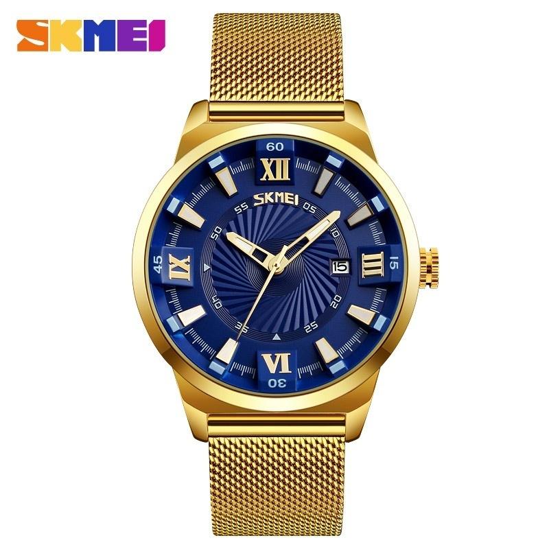 SKMEI Men Luxury Gold Quartz Watch Business Stainless Steel Waterproof Wristwatch