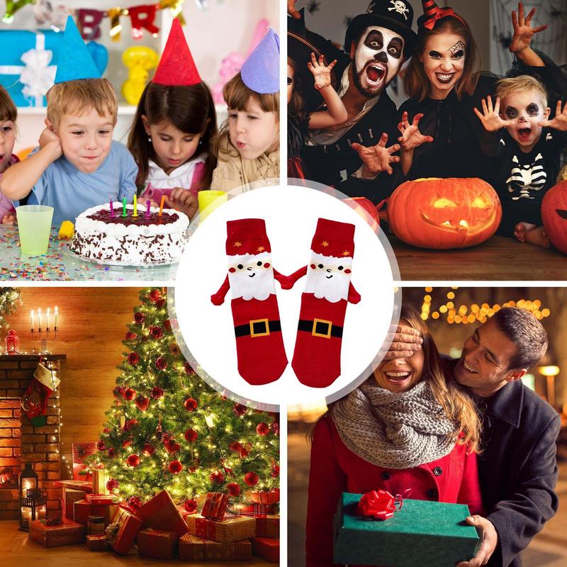 Holding Hands Socks Elastic Magnet Hand Socks Cartoon Comfortable Cotton Mid-calf Socks Funny Gift For New Year Christmas