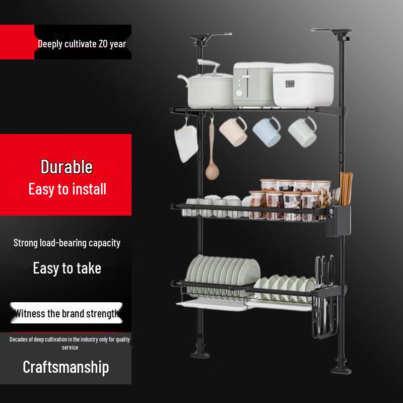 

Регульована 3-ярусна кухонна полиця для зберігання з нержавіючої сталі