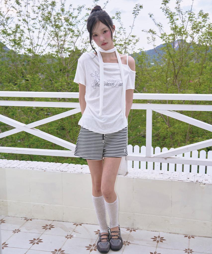 THE GREEN LAB Striped Shorts [White]