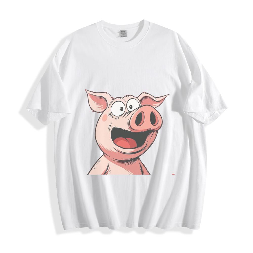 Shocked Pig Cartoon T-Shirt - Hilarious Wide-Eyed Farm Fun Unisex Tee