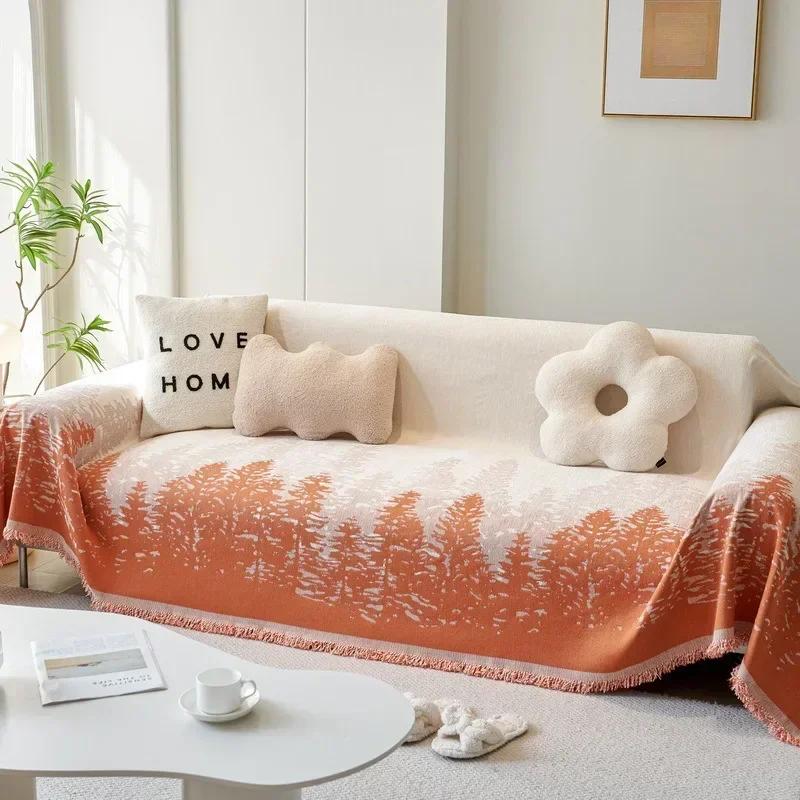 Forest Tree Chenille Sofa Throw Blanket Anti-slip Sofa Slipcover Four Season Universal Couch Blankets Towel for Living Room Home