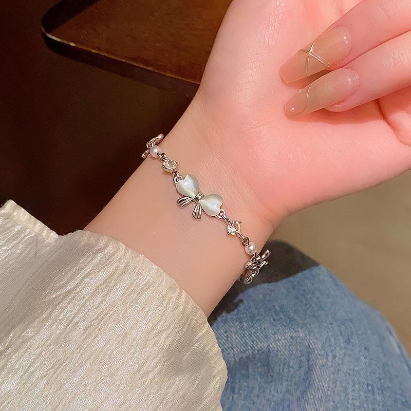 Korean Retro Pearl Titanium Steel Women's Bracelet - High-End Ins Style Beaded Bangle for Couples
