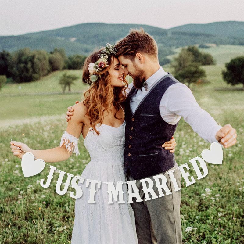 Vintage Wedding Just Married Bunting Banner Bridal Shower Photo Booth Props Rustic Wedding Party Decoration Supplies