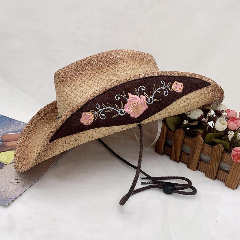 Lafite Hand-Woven Holiday Shade Cowboy Hat Crimped Embroidered Straw Hat