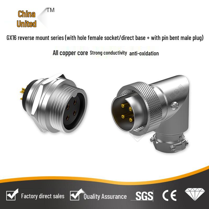 Позолоченный авиационный разъем GX16 от 2 до 6 контактов: Вилка и розетка с медными контактами 2-pin female socket with hole, direct base